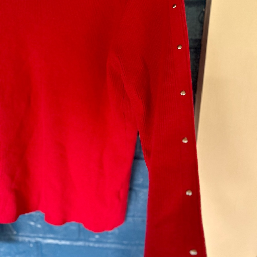 Vintage Sweater, Leather detailing Women's sweater with Button Detail - Picture 6 of 10